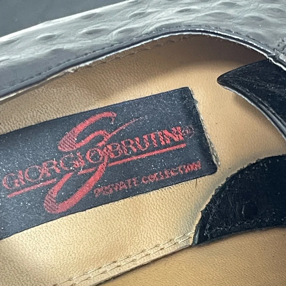 Giorgio Brutini Oxford Shoes Men Size 9 M Square Toe Ostrich Black Quiet Luxury